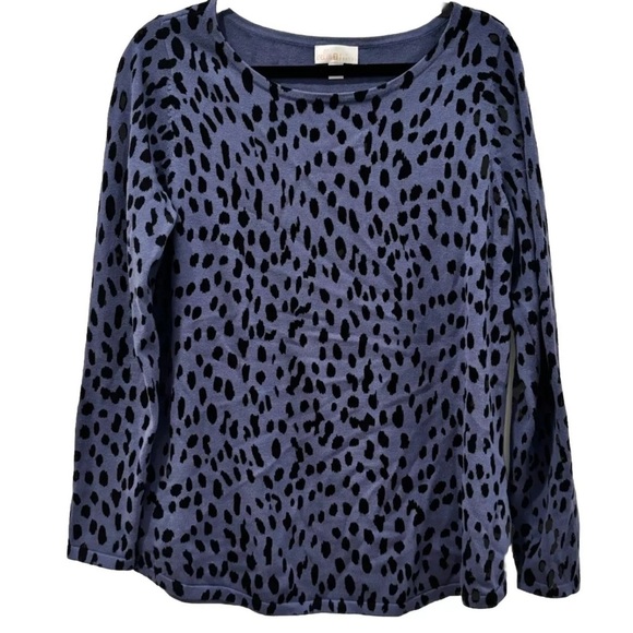 Belle by Kim Gravel Cheetah Print Long Sleeve Sweater Indigo - Picture 1 of 4